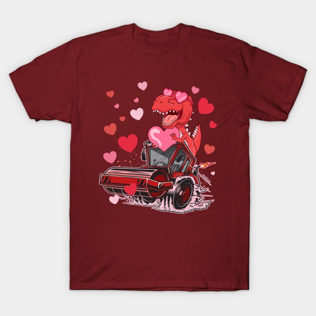 Valentines Day Kids Dinosaur Ridding Truck Hearts T-Shirt by WestKnightTees